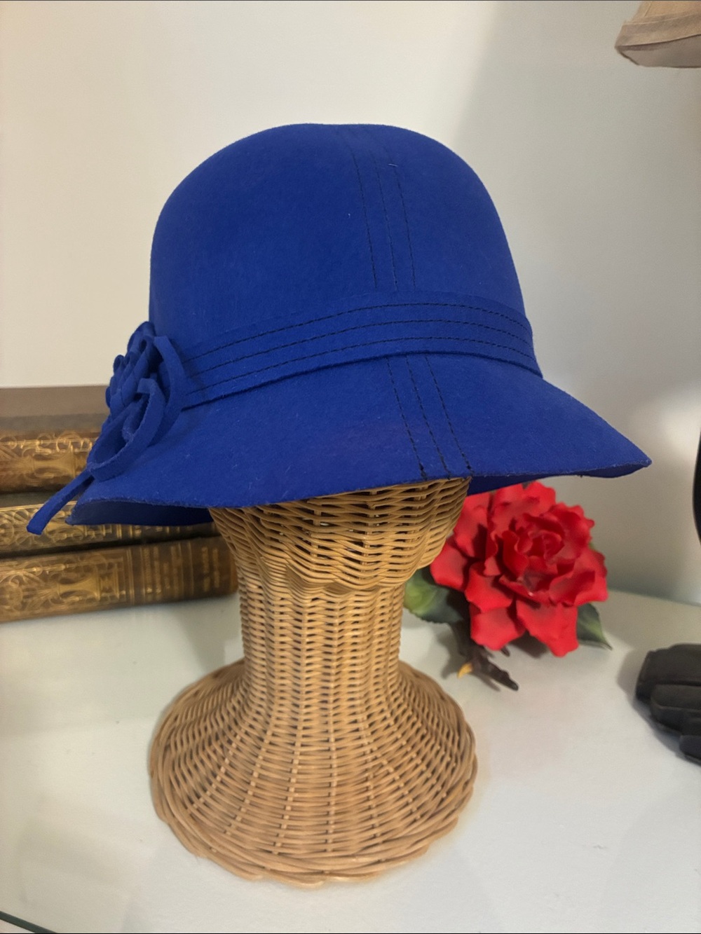 Nordstrom Cobalt Blue Felt Cloche Hat with Rosette